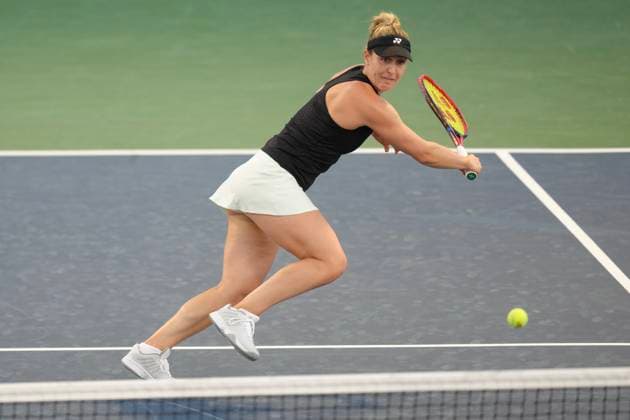 August 9, 2024, Toronto, On, CAN: Gabriela Dabrowski of Canada hits a return as she, and doubles partner Erin Routliffe from New Zealand play against Magda Linette of Poland and Peyton Stearns of the United States at the National Bank Open in Toronto on Friday, August 9, 2024. Gabriela Dabrowski  - ZUMAc35_ 20240809_zaf_c35_227 Copyright: xChrisxYoungx