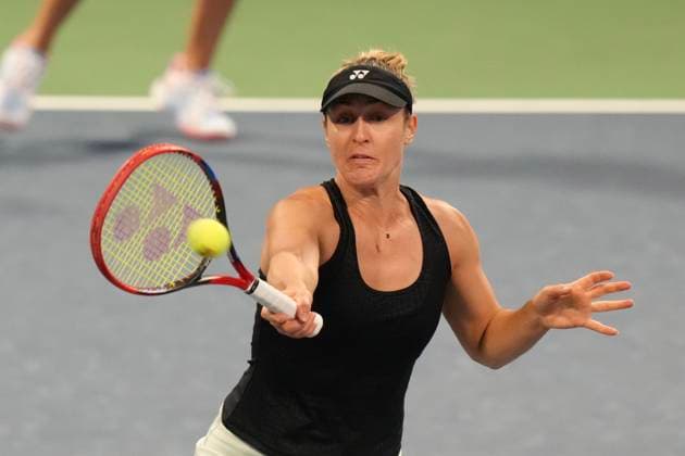 August 9, 2024, Toronto, On, CAN: Gabriela Dabrowski of Canada hits a return as she, and doubles partner Erin Routliffe from New Zealand play against Magda Linette of Poland and Peyton Stearns of the United States at the National Bank Open in Toronto on Friday, August 9, 2024. Gabriela Dabrowski  - ZUMAc35_ 20240809_zaf_c35_228 Copyright: xChrisxYoungx
