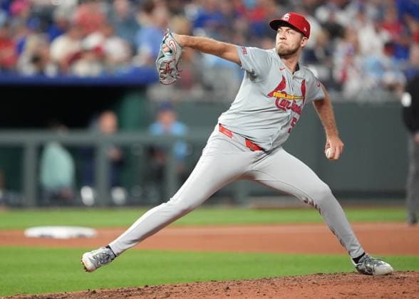 AUG 9, 2024: St. Louis Cardinals pitcher Matthew Liberatore (52) comes in in relief at Kauffman Stadium Kansas City, Missouri. CSM. Kansas City United States - ZUMAc04_ 20240809_zma_c04_289 Copyright: xJonxRobichaudx