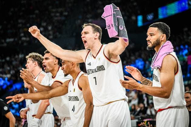 Johannes Voigtmann (Germany) gestures, cheer during the Men™s Basketball Bronze Medal match between Germany and Serbia on Day 15 of the Olympic Games, Olympische Spiele, Olympia, OS Paris 2024 at Bercy Arena on August 10, 2024 in Paris, France.