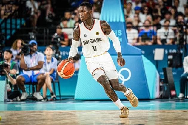 Dennis Schröder (Germany) controls the Ball during the Men™s Basketball Bronze Medal match between Germany and Serbia on Day 15 of the Olympic Games, Olympische Spiele, Olympia, OS Paris 2024 at Bercy Arena on August 10, 2024 in Paris, France.