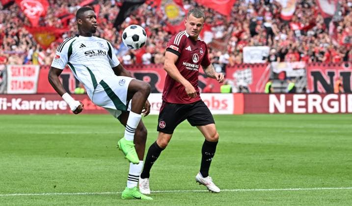 10 08 2024 Soccer Season 2024 2025 2 Soccer Bundesliga 02 Matchday 1 FC Nuremberg FCN Club FC Schalke 04 S04 Knappen Sportfoto Zink xwoxzix DFL regulations prohibit any use of photographs as image sequences and or quasi video only for editorial use Ibrahima Cisse 22, FC Schalke 04 S04 Florian Pick 7, 1 FC Nuremberg FCN