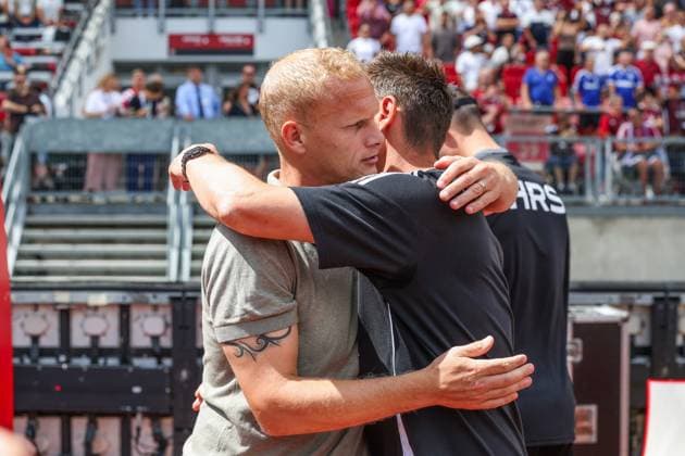 10 08 2024, Football, Season 2024 2025, 2 Bundesliga, 2 Matchday, 1 FC Nürnberg FC Schalke 04, f l Head Coach Karel Geraerts FC Schalke 04 , Coach Miroslav Klose 1 FC Nürnberg Nuremberg Max Morlock Stadion Bayern Germany xRHR PHOTO TRx Copyright: TimxRehbein RHR-FOTOx RHR-FOTO TR