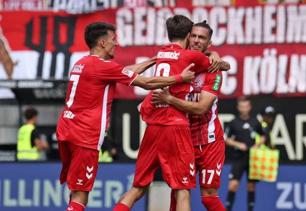 10 08 2024, Football, Men, 2 Bundesliga, Season 2024 2025, SV 07 Elversberg 1 FC Köln, Goal celebration of 1 FC Köln after the goal to 0 1 by Denis Husein Basic 1 FC Köln Elversberg Ursapharm Arena an der Kaiserlinde Saarland Germany EN Copyright: xSebastianxBachx