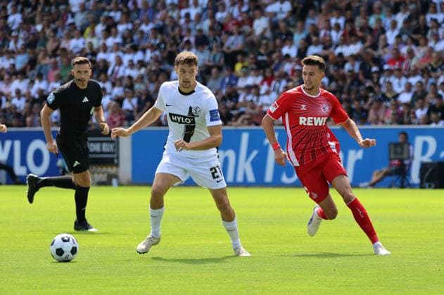 10 08 2024, Football, Men, 2 Bundesliga, Season 2024 2025, SV 07 Elversberg 1 FC Köln, Paul Stock SV 07 Elversberg , Dejan Ljubicic 1 FC Koeln Elversberg Ursapharm Arena an der Kaiserlinde Saarland Germany EN Copyright: xSebastianxBachx