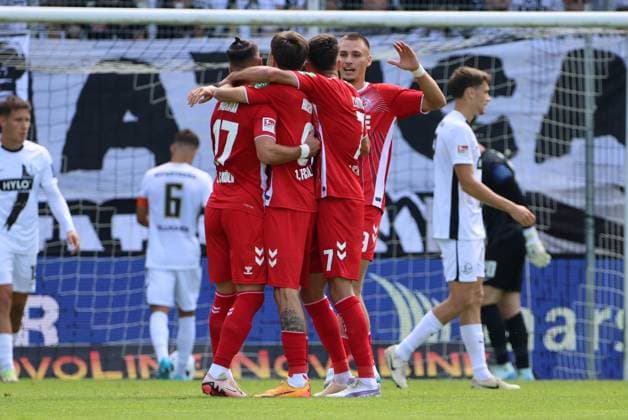 10 08 2024, Football, Men, 2 Bundesliga, Season 2024 2025, SV 07 Elversberg 1 FC Köln, Goal celebration to 0 1, Goalscorer Denis Huseinbasic 1 FC Koeln Elversberg Ursapharm Arena an der Kaiserlinde Saarland Germany EN Copyright: xSebastianxBachx