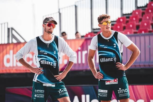 Beach volleyball men Allianz German Beach Tour 2024 Tourstop Kühlungsborn 10 08 2024 from l Niklas Held and Hennes Nissen Kühlungsborn beach at the pier Mecklenburg Western Pomerania Germany