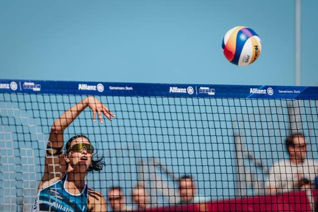 Beach volleyball women Allianz German Beach Tour 2024 Tourstop Kühlungsborn 10 08 2024 Janne Uhl on the attack Kühlungsborn beach at the pier Mecklenburg Western Pomerania Germany