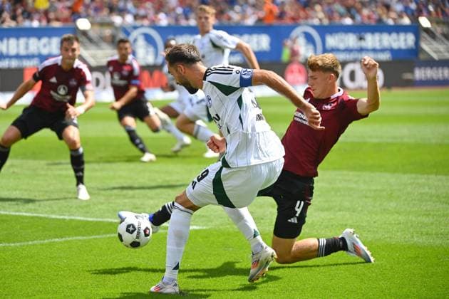 Kenan KARAMAN FC Schalke 04 , action,duel against Finn JELTSCH 1 FC Nuernberg Football 2 Bundesliga 1 FC Nuernberg FC Schalke 04 2 Matchday on 10 08 2023 Max Morlock Stadium Nuernberg, Season 2024 25