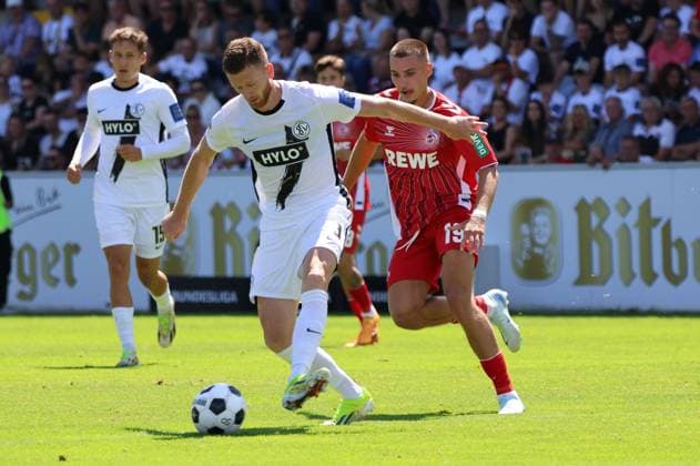 10 08 2024, Football, Men, 2 Bundesliga, Season 2024 2025, SV 07 Elversberg 1 FC Köln, Florian Le Joncour SV 07 Elversberg , Tim Lemperle 1 FC Koeln Elversberg Ursapharm Arena an der Kaiserlinde Saarland Germany EN Copyright: xSebastianxBachx