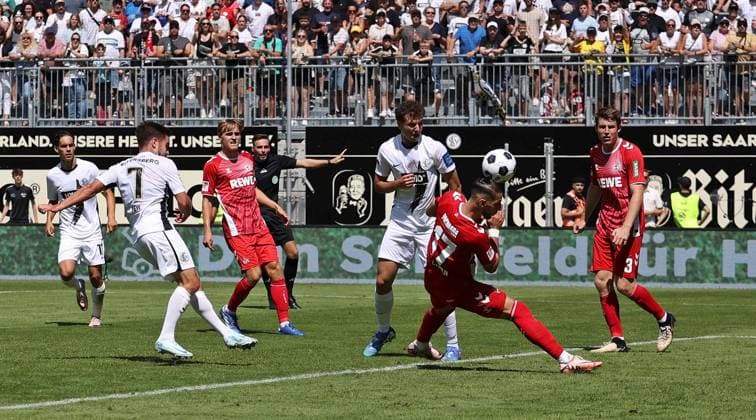 10 08 2024, Football, Men, 2 Bundesliga, Season 2024 2025, SV 07 Elversberg 1 FC Köln, Manuel Feil SV 07 Elversberg Leart Pacarada 1 FC Köln Elversberg Ursapharm Arena an der Kaiserlinde Saarland Germany EN Copyright: xSebastianxBachx