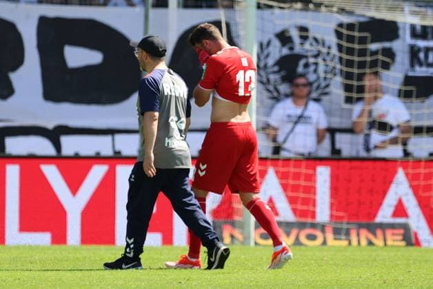 10 08 2024, Football, Men, 2 Bundesliga, Season 2024 2025, SV 07 Elversberg 1 FC Köln, Mark Uth 1 FC Koeln injured Elversberg Ursapharm Arena an der Kaiserlinde Saarland Germany EN Copyright: xSebastianxBachx