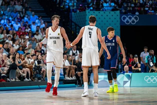 Olympic Games Paris 2024 Basketball Paris 10 08 2024 Match for 3rd place Bronze medal match Bronze medal match Men Men Germany GER Serbia SRB Moritz Wagner Germany, No 13 Franz Wagner Germany, No 09