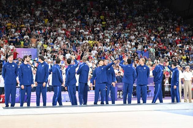 Team USA, volleyball, men’s finall during the Olympic Games, Olympische Spiele, Olympia, OS Paris 2024 JO 2024 : VOLLEYBALL - France vs Pologne - Finale hommes - Jeux Olympiques 2024 - Paris2024 - Paris - 10 08 2024 DPPI Panoramic 