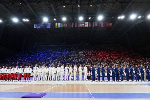 Team Poland and French and USA, volleyball, men’s finall during the Olympic Games, Olympische Spiele, Olympia, OS Paris 2024 JO 2024 : VOLLEYBALL - France vs Pologne - Finale hommes - Jeux Olympiques 2024 - Paris2024 - Paris - 10 08 2024 DPPI Panoramic 