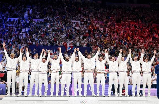 JEUX OLYMPIQUES PARIS 2024 - FRANCE - POLOGNE PHOTOPQR OUEST FRANCE Stéphane Geufroi ; Paris ; 10 08 2024 ; JEUX OLYMPIQUES - PARIS 2024 VOLLEY BALL - FINALE France - Pologne Les Bleus ont écrasé la Pologne en finale (25-19, 25-20, 25-23) et sont médaille d or- The Paris 2024 Summer Olympic Games, Olympische Spiele, Olympia, OS (Jul 26-Aug 11, 2024). finale of volley ball France vs Poland Paris France  Copyright: xPHOTOPQR OUESTxFRANCE MAXPPPxStéphanexGeufroix 20240810OFR9167 20240810OFR9167