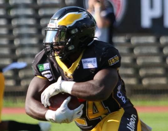American Football GFL Berlin Adler Potsdam Royals 10 08 2024 v l 24 Chrisman Kyei Berlin Adler Copyright: xmix1pressx