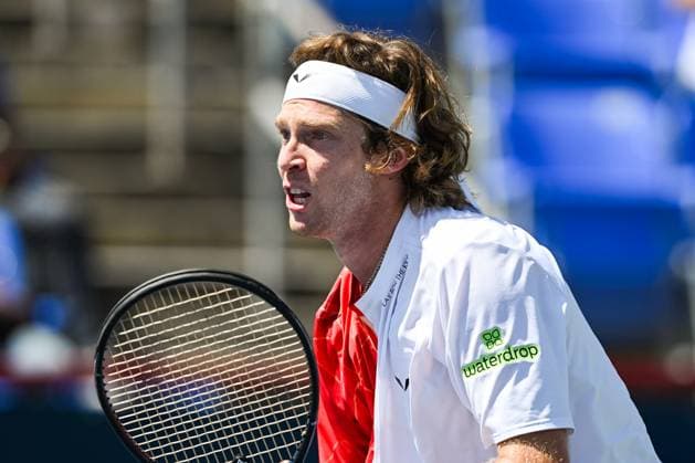 MONTREAL, QC - AUGUST 10: Look on Andrey Rublev during a third round match at ATP, Tennis Herren National Bank Open on August 10, 2024 at IGA Stadium in Montreal, QC (Photo by David Kirouac Icon Sportswire) TENNIS: AUG 10 National Bank Open EDITORIAL USE ONLY Icon240810066
