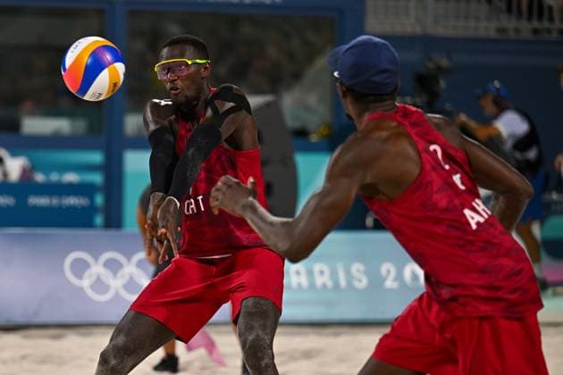 Olympic Games Beach Volleyball Paris 10 08 2024 Beach Volleyball, match for 3rd place, QAT NOR Cherif Younousse in reception, 2 Ahmed Tijan, Copyright: xBEAUTIFULxSPORTS TomxBlochx