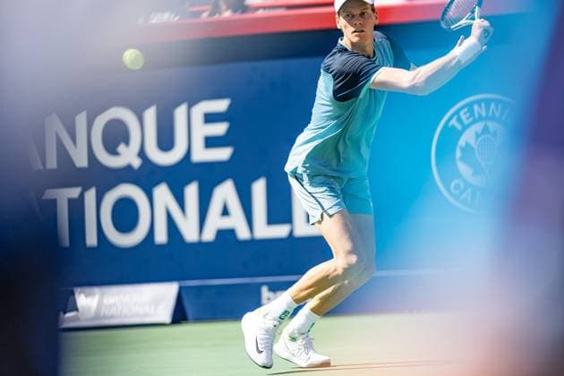 August 10, 2024, Montreal, Quebec, Canada: JANNIK SINNER from Italia backhand shot in second set against Alejandro Tabilo from Chile in third round of Canadian Open at IGA Stadium in Montreal, Quebec, Canada Montreal Canada - ZUMAl189 20240810_zsp_l189_029 Copyright: xYannickxLegarex