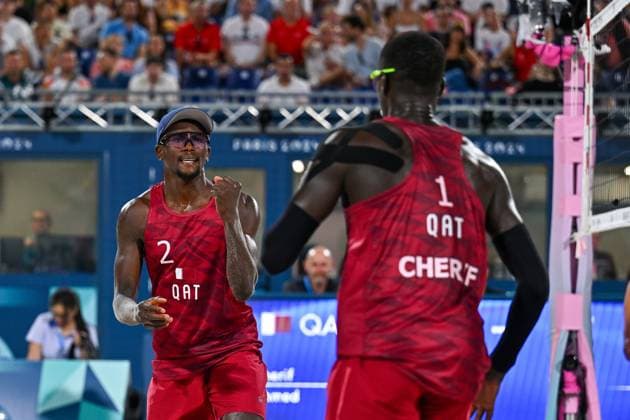Olympic Games Beach Volleyball Paris 10 08 2024 Beach Volleyball, match for 3rd place, QAT NOR Cherif Younousse , 2 Ahmed Tijan, Copyright: xBEAUTIFULxSPORTS TomxBlochx