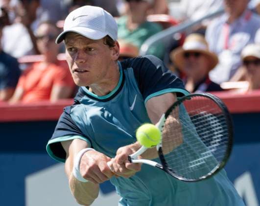 August 10, 2024, Montreal, Pq, Canada: Italy s Jannik Sinner returns a shot to Chile s Alejandro Tablilo during their match at the men s National Bank Open tennis Saturday, August 10, 2024 in Montreal. Sinner won the match in straight sets. Jannik Sinner,  - ZUMAc35_ 20240810_zaf_c35_105 Copyright: xRyanxRemiorzx