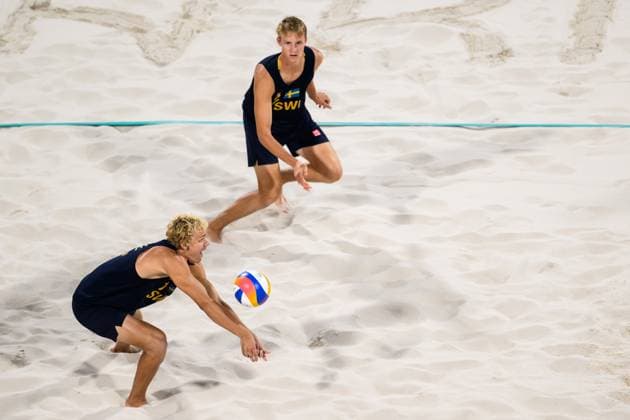 240810 David Ahman and Jonatan Hellvig of Sweden in men s beach volleyball final between Sweden and Germany during day 15 of the Paris 2024 Olympic Games on August 10, 2024 in Paris Photo Joel Marklund BILDBYRAN kod JM LT0671 beachvolleyboll beach volleyball sandvolleyball olympic games olympics os ol olympiska spel olympiske leker paris 2024 paris os paris ol 15 bbeng final os final olympic final  Copyright: JOELxMARKLUND BB240810JM063