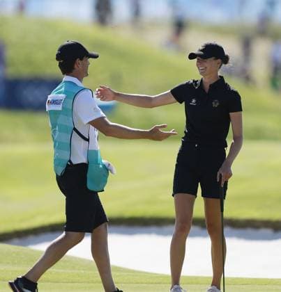 (240810) -- PARIS, Aug. 10, 2024 -- Esther Henseleit of Germany celebrates after the women s individual stroke play round 4 of golf at the Paris 2024 Olympic Games, Olympische Spiele, Olympia, OS in Paris, France, Aug. 10, 2024. ) (PARIS2024) FRANCE-PARIS-OLY-GOLF RenxZhenglai 