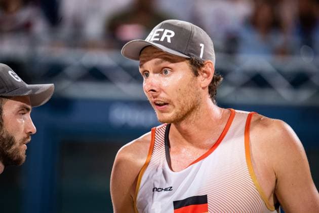 Nils Ehlers (GER) - Volleyball de plage - Beach volleyball, Beachvolleyball Men’s Beach Volleyball event, Gold Match during the Olympic Games, Olympische Spiele, Olympia, OS Paris 2024 JO 2024 : Volleyball de plage - Jeux Olympiques 2024 - Paris2024 - Paris - 10 08 2024 DPPI Panoramic 