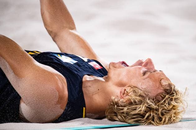 David Ahman (SWE) - Volleyball de plage - Beach volleyball, Beachvolleyball Men’s Beach Volleyball event, Gold Match during the Olympic Games, Olympische Spiele, Olympia, OS Paris 2024 JO 2024 : Volleyball de plage - Jeux Olympiques 2024 - Paris2024 - Paris - 10 08 2024 DPPI Panoramic 