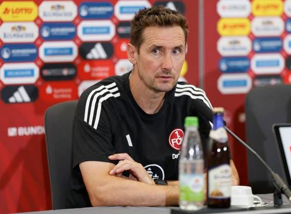 Coach Miroslav Klose 1 FC Nuernberg at the PK 10 08 2024, Soccer, 2 Bundesliga, 2 Matchday, 1 FC Nuernberg FC Schalke 04, GER, Nuernberg, Max Morlock Stadion, DFL REGULATIONS PROHIBIT ANY USE OF PHOTOGRAPHS AS IMAGE SEQUENCES AND OR QUASI VIDEO Copyright: HMBxMedia xHeikoxBecker