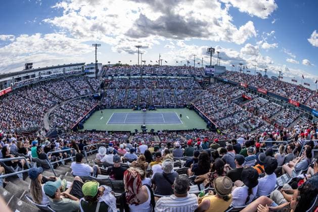 August 10, 2024, Montreal, Quebec, Canada: Wide angle shot of the stadium view from upper section during game between Alexander Zverev from Germany and Holger Rune from Denmark in third round of Canadian Open at IGA Stadium in Montreal, Quebec, Canada Montreal Canada - ZUMAl189 20240810_zsp_l189_050 Copyright: xYannickxLegarex
