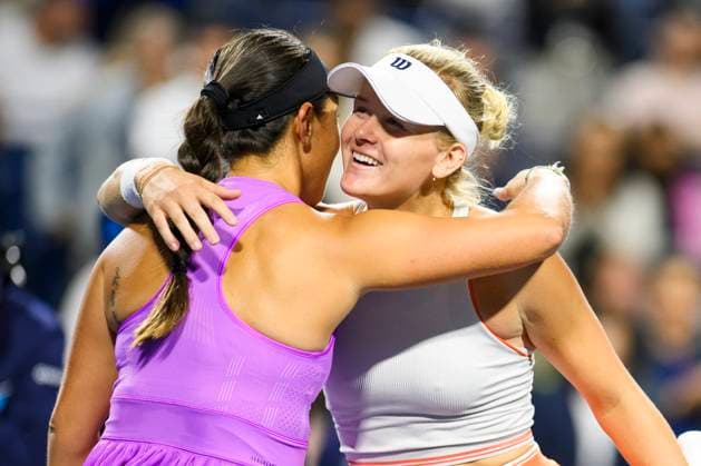August 10, 2024, Toronto, On, Canada: Jessica Pegula of the United States (left) embraces Peyton Stearns of the United States after their match, at the National Bank Open in Toronto on Saturday August 10, 2024. Canada News - August 10, 2024  - ZUMAc35_ 20240810_zaf_c35_250 Copyright: xChristopherxKatsarovx