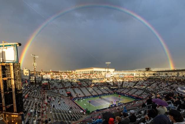 August 10, 2024, Montreal, Quebec, Canada: Rainbo over the stadium before Andrey Rublev vs Jannik Sinner from Italia win quarter final of Canadian Open at IGA Stadium in Montreal, Quebec, Canada Montreal Canada - ZUMAl189 20240810_zsp_l189_070 Copyright: xYannickxLegarex