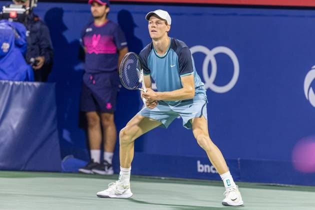 August 10, 2024, Montreal, Quebec, Canada: JANNIK SINNER from Italia waiting Andrey Rublev to serve in first set in quarter final of Canadian Open at IGA Stadium in Montreal, Quebec, Canada Montreal Canada - ZUMAl189 20240810_zsp_l189_062 Copyright: xYannickxLegarex