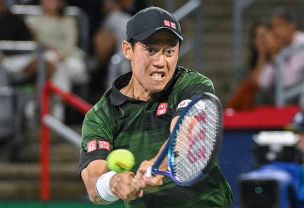 August 10, 2024, Montreal, Pq, Canada: Kei Nishikori of Japan plays a shot to Matteo Arnaldi of Italy during their quarter-final match at the National Bank Open tennis tournament in Montreal, Saturday, August 10, 2024. Matteo Arnaldi, Kei Nishikori,  - ZUMAc35_ 20240810_zaf_c35_282 Copyright: xGrahamxHughesx