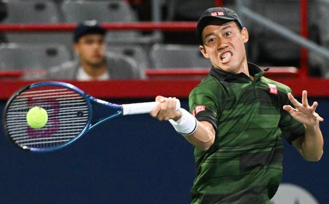 August 10, 2024, Montreal, Pq, Canada: Kei Nishikori of Japan plays a shot to Matteo Arnaldi of Italy during their quarter-final match at the National Bank Open tennis tournament in Montreal, Saturday, August 10, 2024. Matteo Arnaldi, Kei Nishikori,  - ZUMAc35_ 20240810_zaf_c35_284 Copyright: xGrahamxHughesx