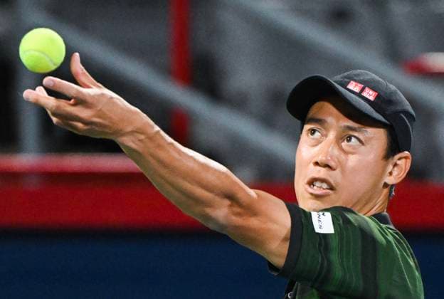 August 10, 2024, Montreal, Pq, Canada: Kei Nishikori of Japan serves to Matteo Arnaldi of Italy during their quarter-final match at the National Bank Open tennis tournament in Montreal, Saturday, August 10, 2024. Matteo Arnaldi, Kei Nishikori,  - ZUMAc35_ 20240810_zaf_c35_285 Copyright: xGrahamxHughesx