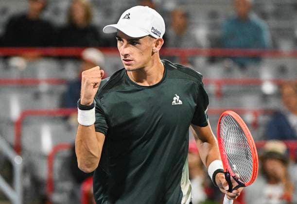 August 10, 2024, Montreal, Pq, Canada: Matteo Arnaldi of Italy reacts to a shot during his quarter-final match against Kei Nishikori of Japan at the National Bank Open tennis tournament in Montreal, Saturday, August 10, 2024. Matteo Arnaldi, Kei Nishikori,  - ZUMAc35_ 20240810_zaf_c35_287 Copyright: xGrahamxHughesx