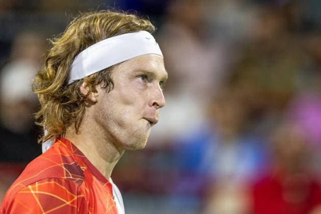 August 10, 2024, Montreal, Quebec, Canada: Close up on ANDREY RUBLEV in third set against Jannik Sinner from Italia in quarter final of Canadian Open at IGA Stadium in Montreal, Quebec, Canada Montreal Canada - ZUMAl189 20240810_zsp_l189_073 Copyright: xYannickxLegarex