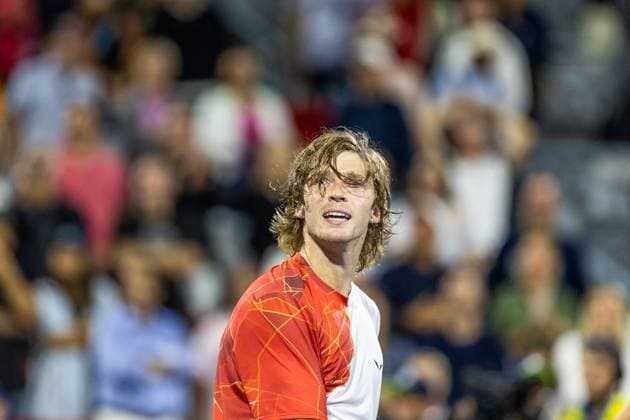 August 10, 2024, Montreal, Quebec, Canada: Portrait of ANDREY RUBLEV with crowd in backgrounding after his victory against Jannik Sinner from Italia in quarter final of Canadian Open at IGA Stadium in Montreal, Quebec, Canada Montreal Canada - ZUMAl189 20240810_zsp_l189_071 Copyright: xYannickxLegarex