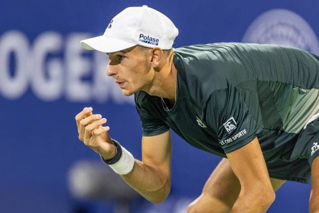 August 10, 2024, Montreal, Quebec, Canada: MATTEO ARNALDI from Italia waiting service in first set against Kei Nishikori from Japan in quarter final of Canadian Open at IGA Stadium in Montreal, Quebec, Canada Montreal Canada - ZUMAl189 20240810_zsp_l189_081 Copyright: xYannickxLegarex