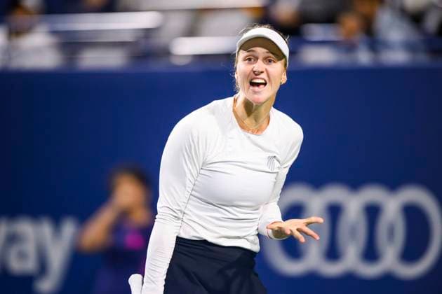 August 10, 2024, Toronto, On, Canada: Liudmila Samsonova of Russia reacts as she takes on Diana Shnaider of Russia in a quarter-final match at the National Bank Open, in Toronto on Saturday August 10, 2024. Canada News - August 10, 2024  - ZUMAc35_ 20240810_zaf_c35_297 Copyright: xChristopherxKatsarovx