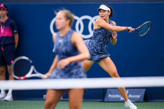 August 10, 2024, Toronto, On, Canada: Ariana Arseneault of Canada returns a volley while playing with Mia Kupres of Canada during their doubles match against Gabriela Dabrowski of Canada and Erin Routliffe New Zealand at the National Bank Open in Toronto on Saturday August 10, 2024. Canada News - August 10, 2024  - ZUMAc35_ 20240810_zaf_c35_301 Copyright: xChristopherxKatsarovx