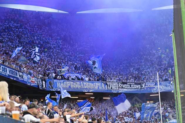 GER 2 FBL,, Hamburger SV vs Hertha BSC 10 08 2024, Volksparkstadion, Hamburg, GER 2 FBL, Hamburger SV vs Hertha BSC in the picture Feature the fans of Hertha sending pyrotechnics nordphotoxGmbH xWitke nph00002