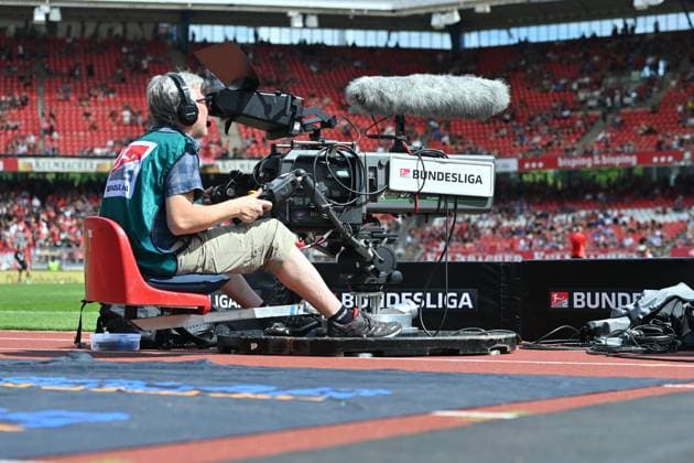 Topic photo TV rights,TV broadcasting,camera,cameraman,TV camera,broadcasting rights, Football 2 Bundesliga 1 FC Nuremberg FC Schalke 04 3 1 2 Matchday on 10 08 2024 Max Morlock Stadium Nuremberg, Season 2024 25