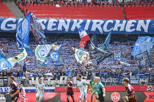 Fanblock Schalke,Fans,Soccerfans Soccer 2 Bundesliga 1 FC Nuernberg FC Schalke 04 3 1 2 Matchday on 10 08 2023 Max Morlock Stadion Nuernberg, Season 2024 25