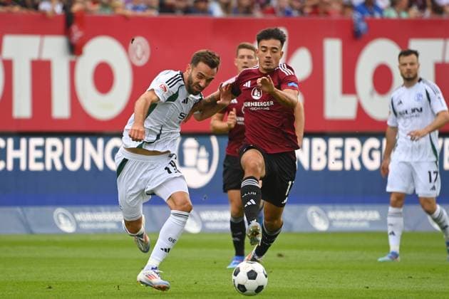 Kenan KARAMAN FC Schalke 04 , action,duel against Jens CASTROP 1 FC Nuernberg Football 2 Bundesliga 1 FC Nuernberg FC Schalke 04 3 1 2 Matchday on 10 08 2024 Max Morlock Stadion Nuernberg, Season 2024 25