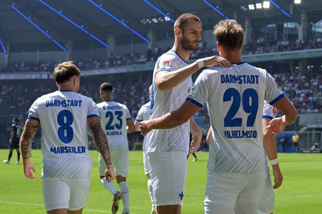Paderborn, Home Deluxe Arena, 11 08 24, GER, Herren, 2 Bundesliga, Saison 2024 2025, SC Paderborn 07 SV Darmstadt 98 Bild Oscar VILHELMSSON Darmstadt jubilates after his goal to 0 1 Only for editorial use DFL regulations prohibit any use of photographs as image sequences and or quasi video NRW Deutschland