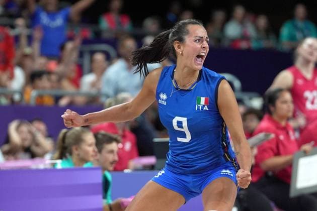 Italy s Caterina Bosetti celebrates as they win gold medal during Women s Volleyball Final match between Italy and United States at the 2024 Summer Olympics, Sunday, August 11, 2024 in Paris, France.  Copyright: xSpada LaPressex